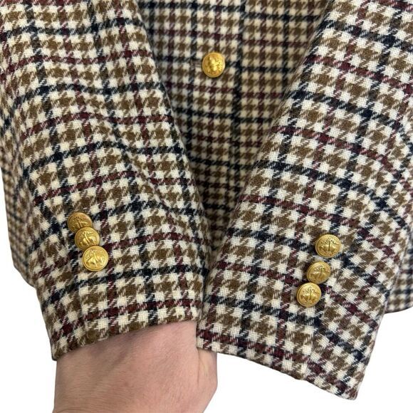 Brooks Brothers Red Fleece Wool Blazer Jacket Size 12 Houndstooth Gold Buttons - Picture 11 of 12